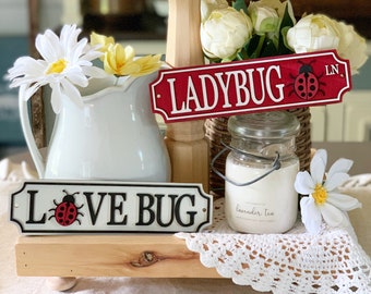 Ladybug signs / Summer decor / Summer sign / tiered tray decor / tray signs / Tray decor / Ladybug decor / farmhouse decor