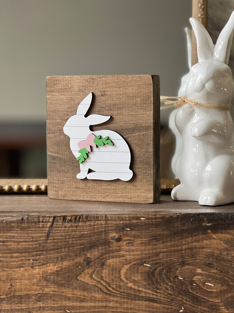 Easter bunny shelf sitter / Easter decor / Easter decorations / Bunny sign / Farmhouse Easter / Tiered tray decor image 2