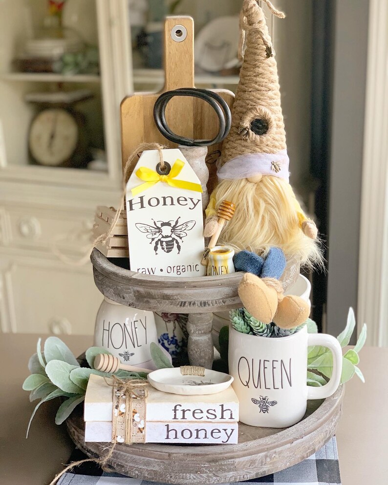 Bee Happy Sign / Tiered Tray Decor / Tiered Tray Signs / Wood Etsy