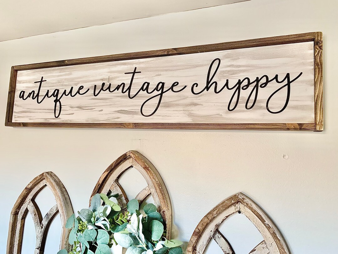 Chippy Shop Sign Rustic Farmhouse Sign: 3D Lettering, Chippy White Finish, Walnut Frame ...