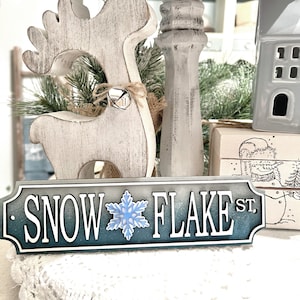 Schneeflocke Straßenschilder / Winterschild / Winter Deko / Gestuftes Tablett Dekor / Weihnachtsdeko / Tablettschild / Winter Tablett