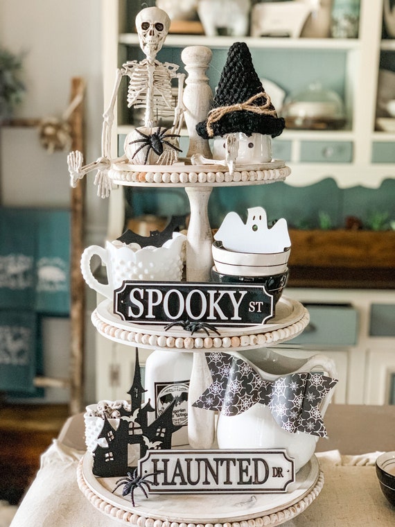 Halloween Road Signs: Spooky Street, Tiered Tray Decor
