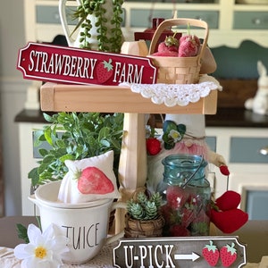 Strawberry signs / Summer decor / Summer sign / tiered tray decor / tray signs / Tray decor / Fresh Strawberries / Strawberry Farm image 3