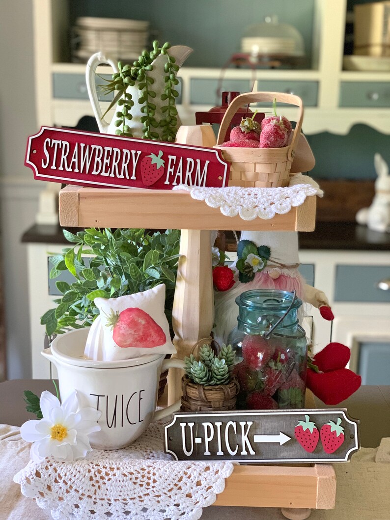 Strawberry signs / Summer decor / Summer sign / tiered tray decor / tray signs / Tray decor / Fresh Strawberries / Strawberry Farm image 3