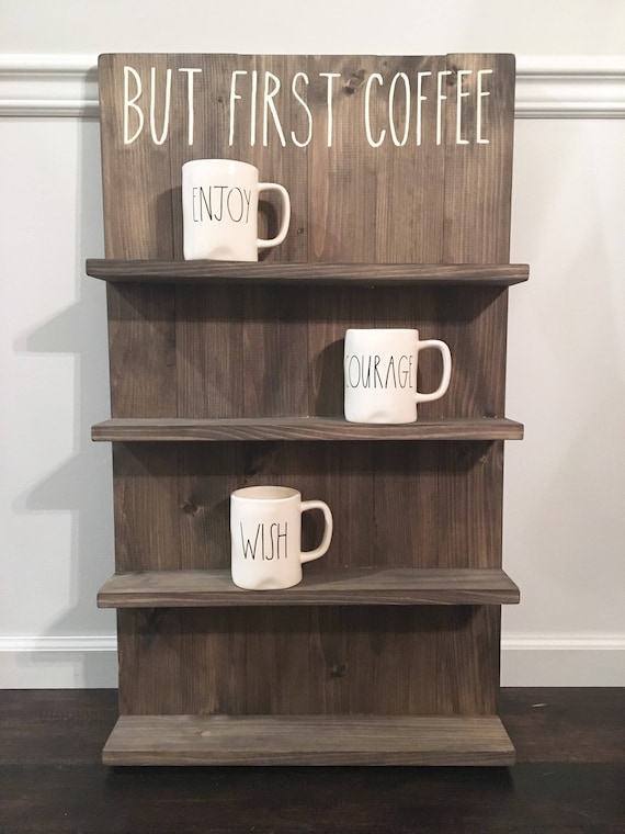 Coffee Mug Rack Rustic Wooden Shelf Large Bathroom Wall Image 0