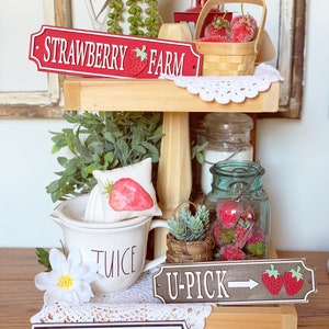 Strawberry signs / Summer decor / Summer sign / tiered tray decor / tray signs / Tray decor / Fresh Strawberries / Strawberry Farm image 2