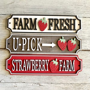 Strawberry signs / Summer decor / Summer sign / tiered tray decor / tray signs / Tray decor / Fresh Strawberries / Strawberry Farm image 1