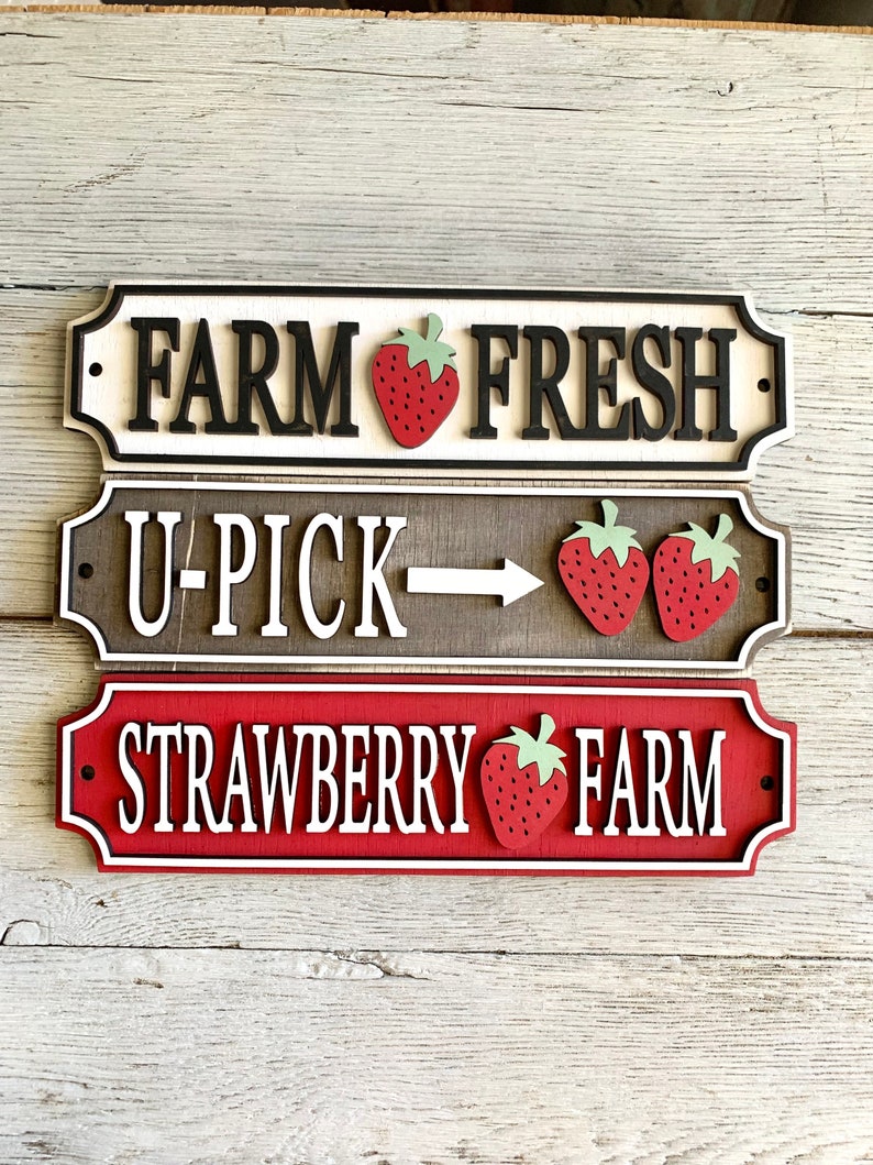 Strawberry signs / Summer decor / Summer sign / tiered tray decor / tray signs / Tray decor / Fresh Strawberries / Strawberry Farm image 1