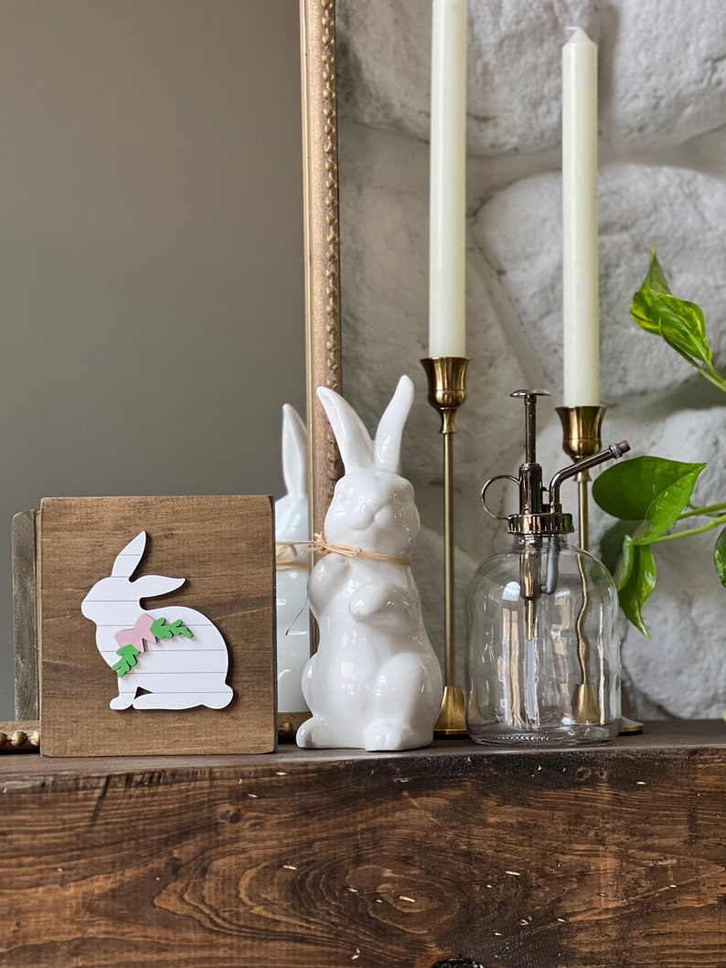 Easter bunny shelf sitter / Easter decor / Easter decorations / Bunny sign / Farmhouse Easter / Tiered tray decor image 3