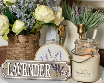 Lavender LN / Lavender sign / Spring decor / tiered tray decor / tray signs / Tray decor / Spring sign/ wooden decor