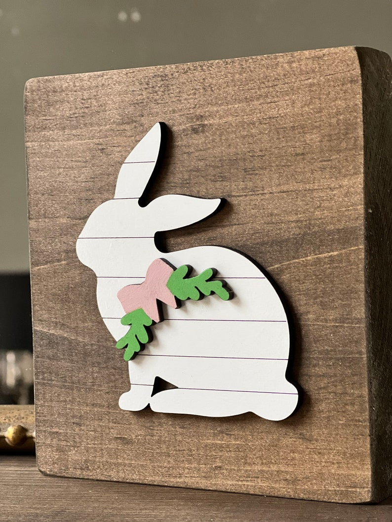 Easter bunny shelf sitter / Easter decor / Easter decorations / Bunny sign / Farmhouse Easter / Tiered tray decor image 4