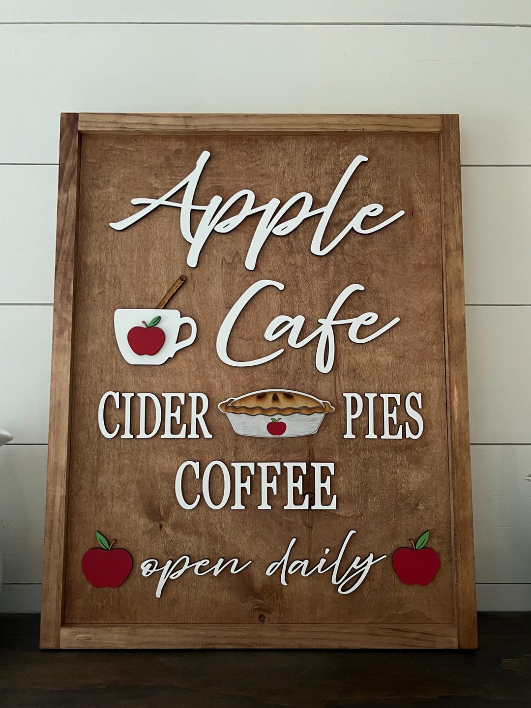 Apple Cafe Wooden Sign: 3D Lettering, Fall Decor - Etsy