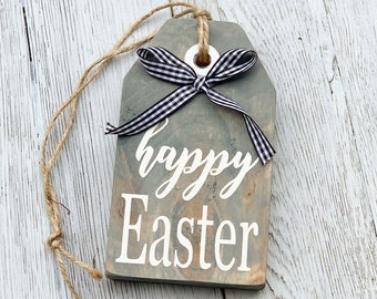 Happy Easter Tag / Easter Signs / Farmhouse Decor / Spring Decor / Wood Tags / Tiered Tray Decor