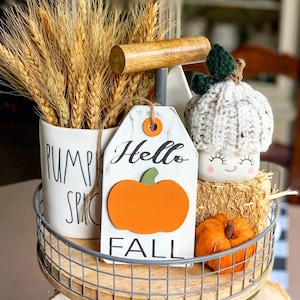 Hello Fall Wood Tag: Farmhouse Tiered Tray Decor