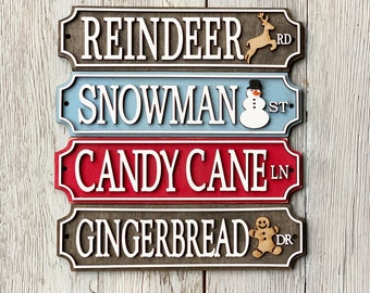 Handcrafted Christmas Road Signs: Tiered Tray Winter Decor