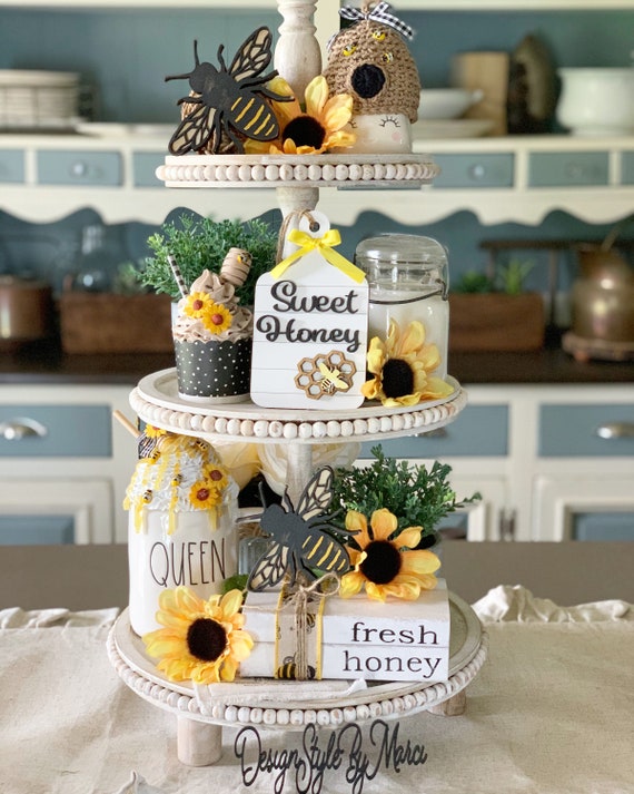 Honey Bee Tiered Tray Decor, Summer Tiered Tray Decor