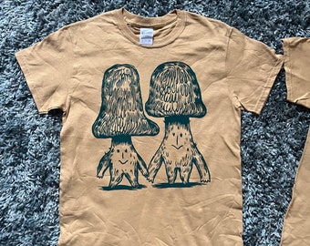 Mushroom Buddies Linocut Printed Shirt