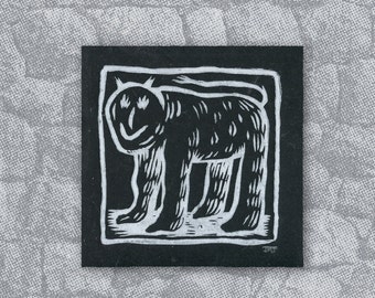 White Weird Dog Block Print