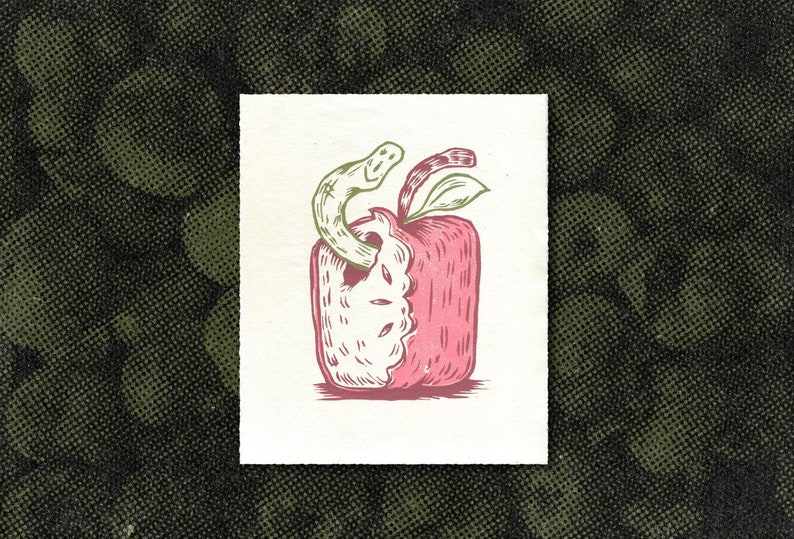 Worm Apple Block Print image 1