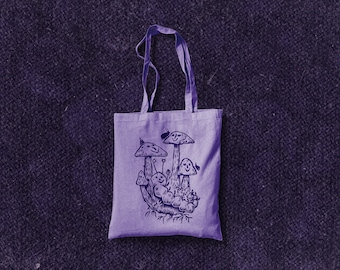 Caterpillar & Mushrooms Linocut Tote Bag