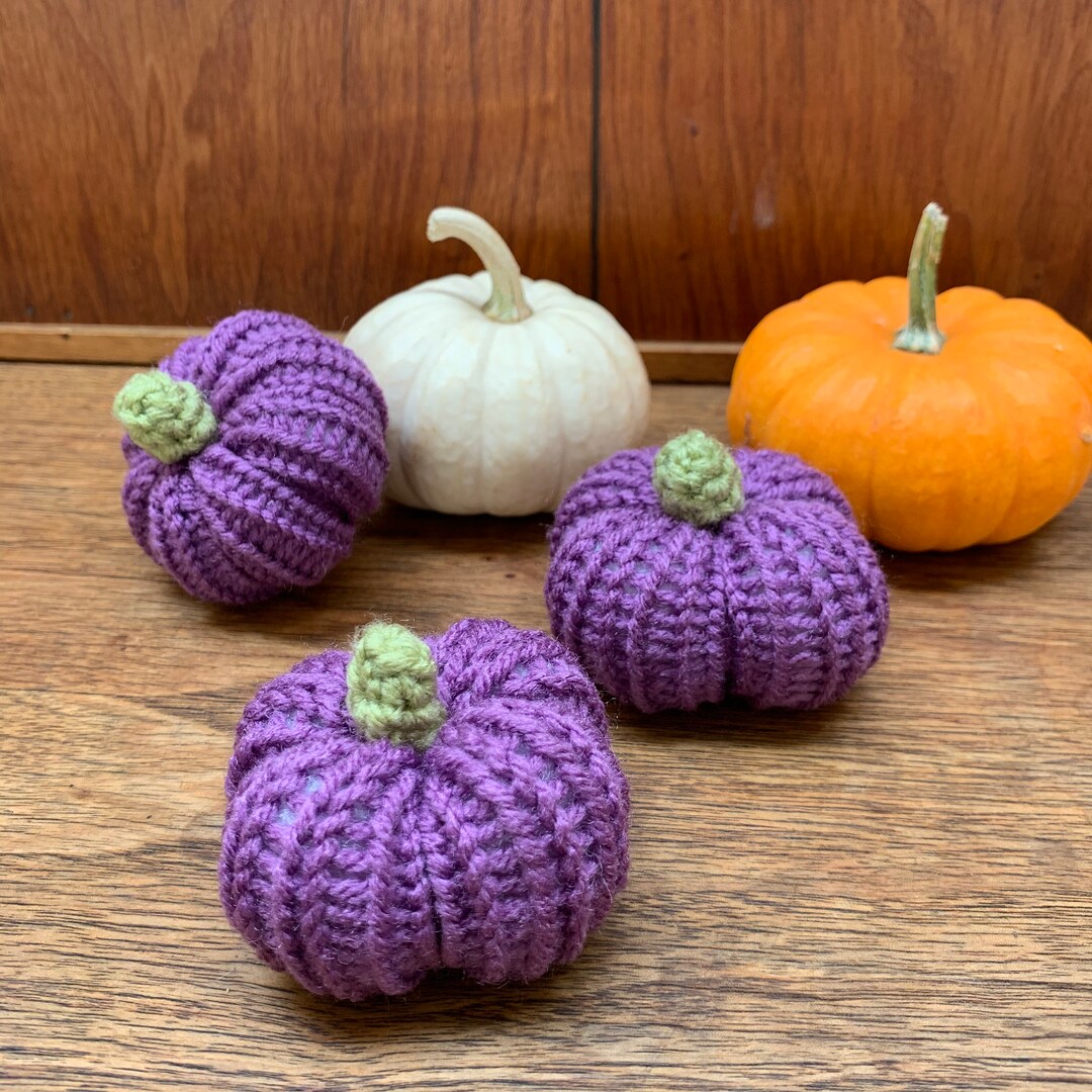 Purple Fall Mini Pumpkins Knit Pumpkins Fall Decor Table Etsy