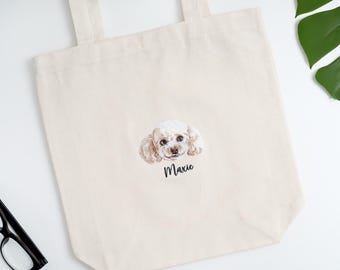 Embroidered Pet Portrait Tote Bag: Custom Dog Mom Gift