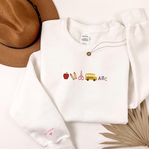 Personalized Embroidered Teacher Sweatshirt, Custom Teacher Embroidered Sweatshirt, Teacher Embroidered Sweater with Name, Teach Sweatshirt