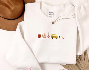 Personalized  Embroidered Teacher Sweatshirt, Custom Name Crewneck Gift For Teacher, Teacher Appreciation Gift, Custom Teacher Embroidered
