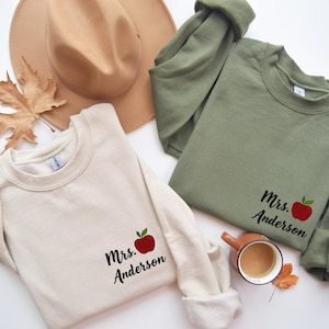 Personalized Embroidered Teacher Sweatshirt, Teacher Gift, Customized Embroidered Sweatshirt, Teach Sweatshirt, Teacher Apple Custom Sweater