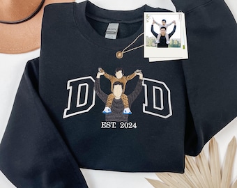 Custom Embroidered Portrait from Photo Sweatshirt, Custom Embroidered Hoodie, Gift for Dad, Personalized Crewneck, Custom Embroidered photo
