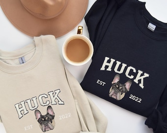 Personalized Pet Face Embroidered Sweatshirt, Custom Embroidered Portrait Pet Sweatshirt, Embroidered Photo Pet Portrait Sweatshirt
