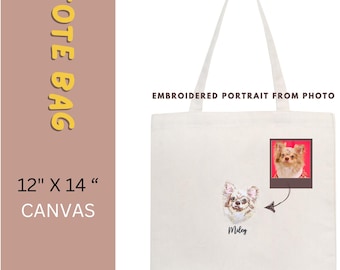 Custom Embroidered Pet Portrait Tote Bag: Dog Mom Gift