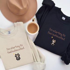 Embroidered Stardew Valley Cat Sweatshirt: Exhausted Gamer Apparel