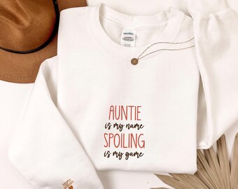 Besticktes Auntie Sweatshirt mit Kindernamen: Personalisiertes Tante Era Geschenk