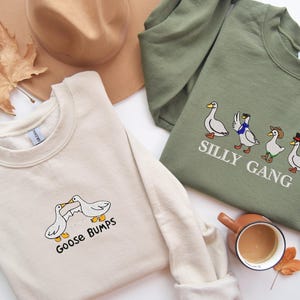 Embroidered Goose Sweatshirt: Funny Unisex Crewneck