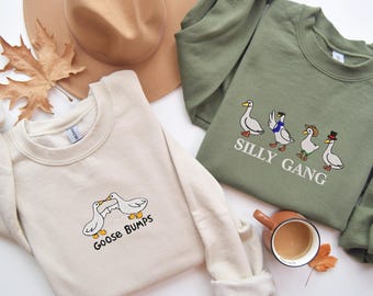 Gestickte Gans Sweatshirt: Lustiges Unisex Rundhalsausschnitt