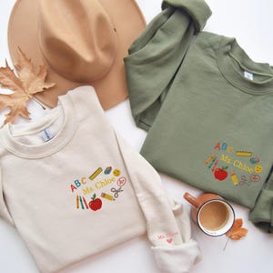 Personalized Embroidered Teacher Sweatshirt, Custom Teacher Embroidered Sweatshirt, Teacher Name Sweatshirt, Embroidered Teach Sweatshirt