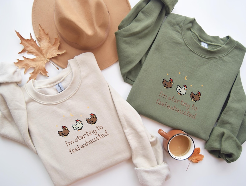 EMBROIDERED Stardew Valley Chicken Sweatshirt, Perfect Gift for Gamers, I'm starting to feel exhausted shirt, Stardew Valley Sweatshirt
