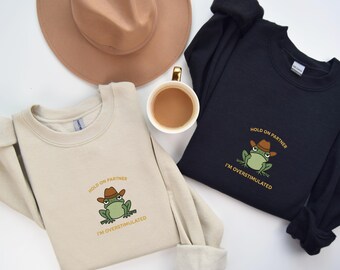 Embroidered Frog Sweatshirt, Overstimulated Meme, Western Style, Embroidered Overstimulated Sweatshirt, Overstimulated Crewneck