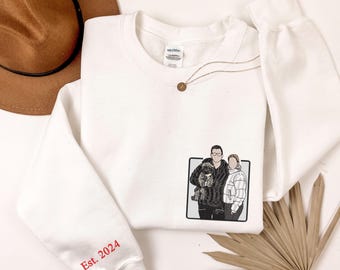 Embroidered Couple Shirt, Custom Embroidered Couple Sweatshirt, Custom embroidered photo, Sweatshirt Photo, Embroidered Picture Portrait