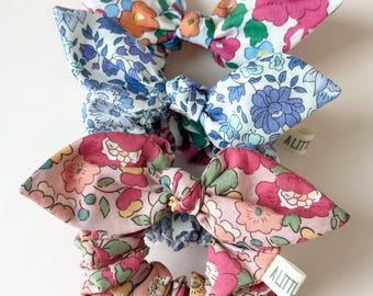 Liberty London Mini Scrunchies with Bow: Tana Lawn Floral Hair Tie ,mini scrunchies,liberty of London, gift for girls