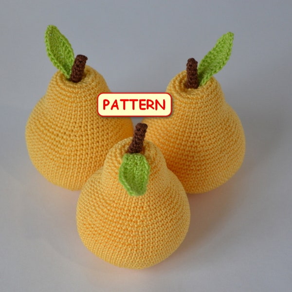 Pear PATTERN PDF, Crochet pear, Play food crochet PATTERN, Crochet fruit pattern, Pretend play food pattern, knitted food pattern