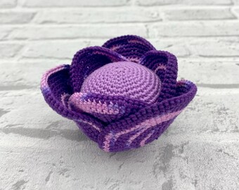 Crochet purple cabbage toy for kitchen kids, red cabbage to play cooking, knitted amigurumi vegetable