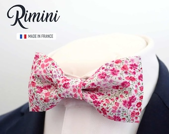 Noeud papillon rose, noeud papillon liberty rose, noeud papillon fleuri, cadeau noel homme, "Rimini" - Made in France