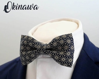 Blue bow tie, Japanese pattern, bow tie for groom and groomsmen, bow tie for men and children, Father's Day gift, "Okinawa"