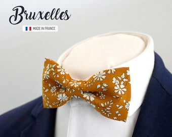Mustard yellow bow tie, Liberty floral pattern bow tie, bow tie for men and children - "Brussels"