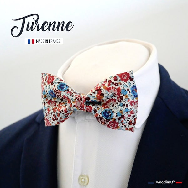 Floral red and blue bow tie, Liberty print bow tie, wedding bow tie for the groom and his groomsmen - "Turenne"