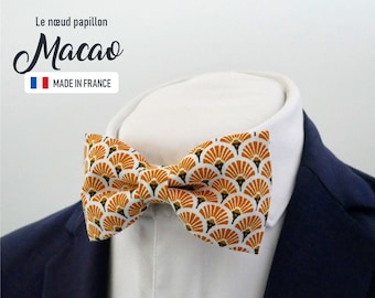Yellow bowtie "Macao", vintage pattern, grooms bowtie, father and son bowtie