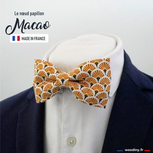Yellow bowtie &quot;Macao&quot;, vintage pattern, grooms bowtie, father and son bowtie