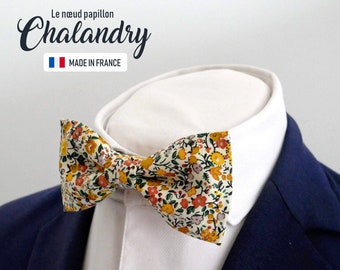 Noeud Papillon liberty jaune,  "Chalandry", fleuri, cadeau noel homme - mariage, st valentin, témoin, père et fils - par woodiny